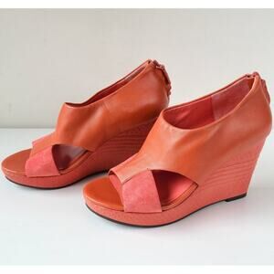 Cole Haan Nike Air NEW Donella Leather Coral Platform Wedge Heels Coral Size 5.5